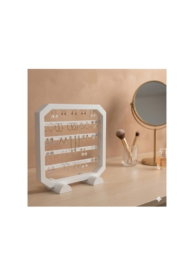 Modern Beyaz Küpe Standı, Takı Düzenleyici, Takı Standı , Kolye Askısı , 4 Bölmeli Organizer