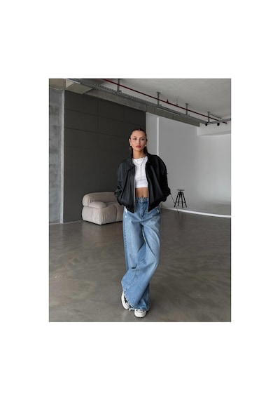 Meecy Kadın Yeni Sezon Bomber Deri Ceket Black Black