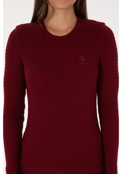 U.S. Polo Assn. Kadın Bordo Bisiklet Yaka Basic Kazak 50307763-VR014
