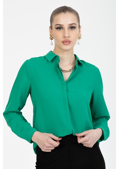 Pera Moda Basic Önü Kısa Arkası Uzun Küçük Ve Büyük Bedenli Jessica Gömlek Yeşil