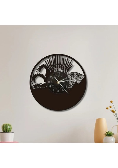 Metal Duvar Saati Kinglive Game Of Thrones Vinil Temalı Dekoratif Saat Siyah-46 X 46