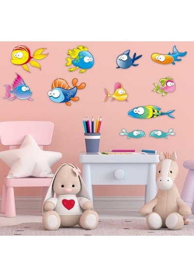 Tilki Dünyası Komik Balıklar Duşakabin Ve Banyo Çocuk Odası Dekoratif Duvar Sticker Yapışkanlı Folyo Diğer