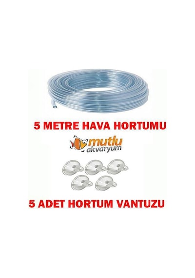 AKVARYUM HAVA HORTUMU 5 METRE + 5 ADET VANTUZ