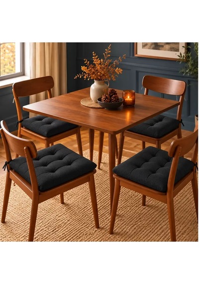 4 Lü Kapitone Bağcıklı Sandalye Minderi 40 40 3 Cm Siyah 40 40 3 Cm 4 Adet