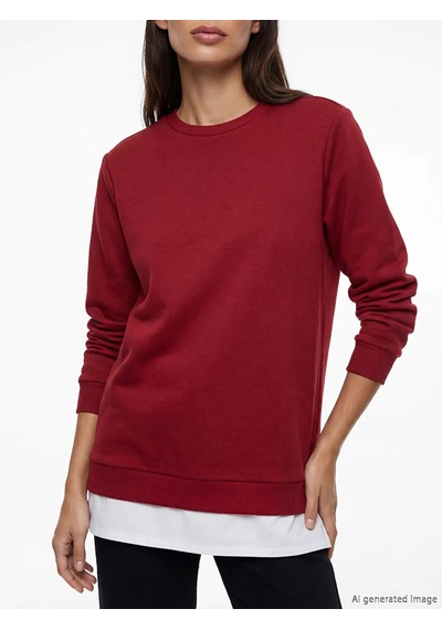 Lc Waikiki Bordo Bisiklet Yaka Kadın Sweatshirt Tunik