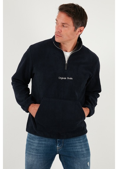Buratti Regular Fit Yarım Fermuarlı Dik Yaka Yumuşak Dokulu Erkek Sweat 59060661 Lacivert