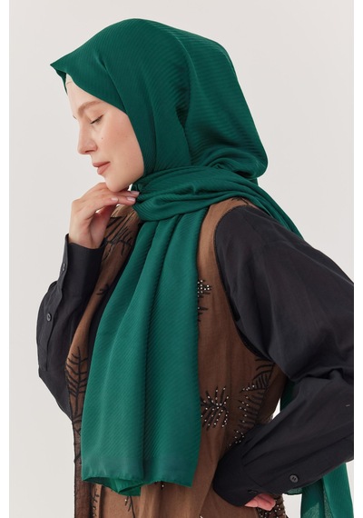 Mirsoy Scarf Çizgi Desen Pamuk Jakar Şal - Petrol Petrol