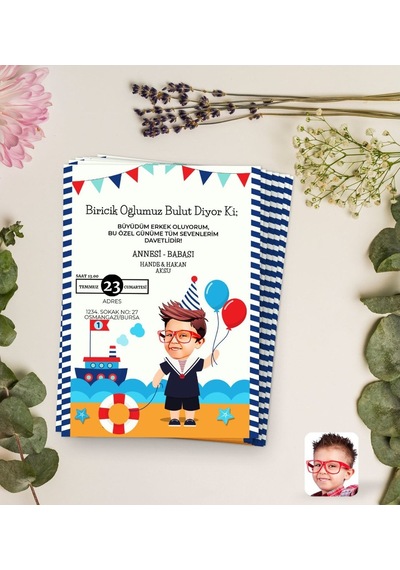 Bitmeyenkartus Kişiye Özel Karikatürlü Sünnet Düğün Davetiyesi Model 6 (100 Adet