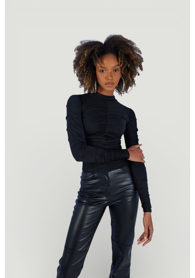 Holly Lolly Drape Detaylı Yarım Balıkçı Draped Bluz Siyah