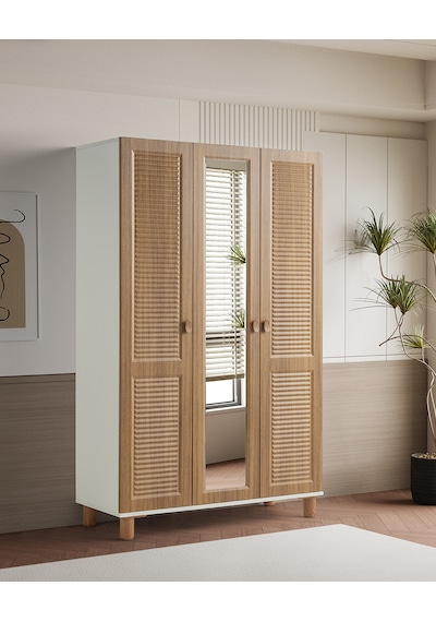 Pema Home Favori %100 Mdf Membran 3 Kapaklı Dolap Gardırop Ceviz