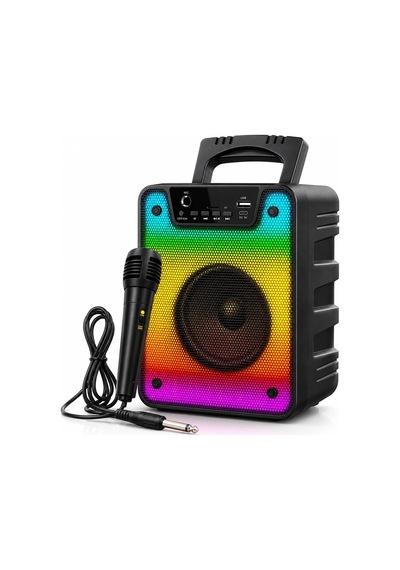 20w Rms Güçlü Bluetooth Parti Hoparlörü - 4 İnç Rgb Işıklı - Kablolu Mikrofonlu Karaoke Seti Mikrofon Dahil -