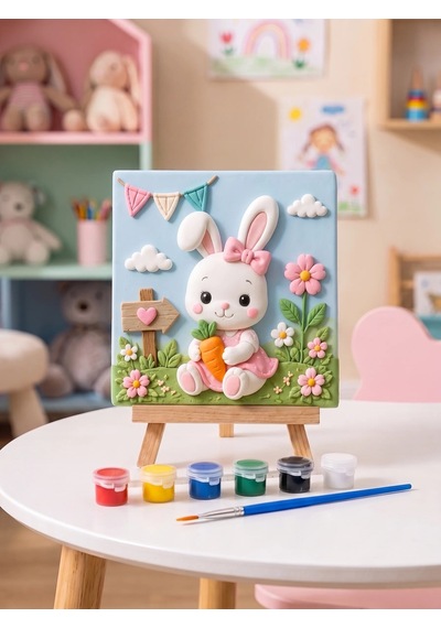 Sevimli Tavşan 15x15 Taş Boyama Seti Çocuk Ve Yetişkin Hobi Seti