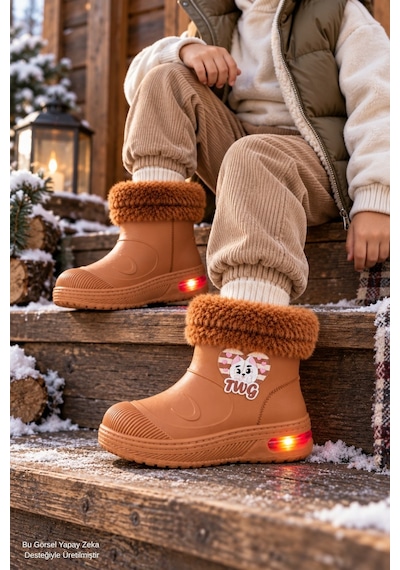 Muggo Muppy Işıklı Kürk Detaylı Unisex Çocuk Günlük Yağmur Ve Kar Botu Taba