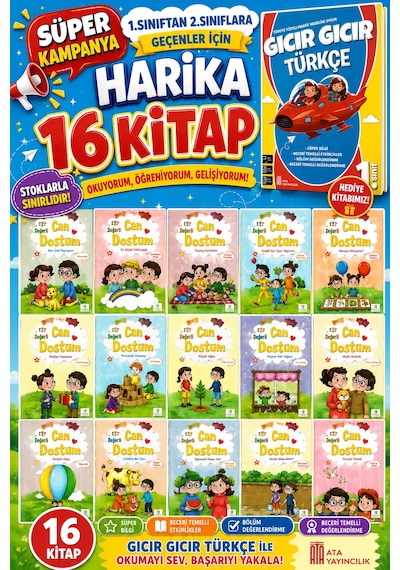 1. Sınıftan 2.sınıfa Geçenler İçin Harika 16 Kitap Gıcır Gıcır Türkçe+ Can Dostum Hikaye Seti