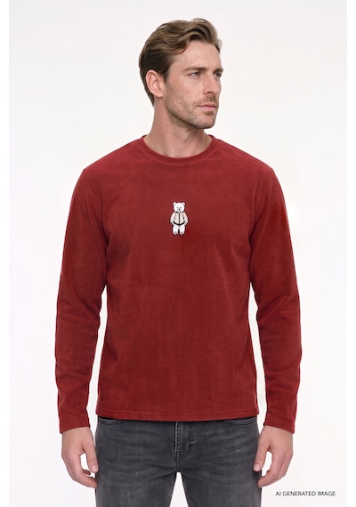 Ac&Co / Altınyıldız Classics Erkek Bordo Anti-pilling Tüylenme Yapmayan Standart Fit Bisiklet Yaka Nakışlı Sweatshirt Polar