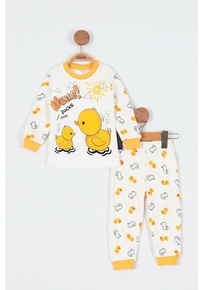 Bilge Trend Ördekli Çocuk Pijama Takımı % 100 Pamuk Beyaz