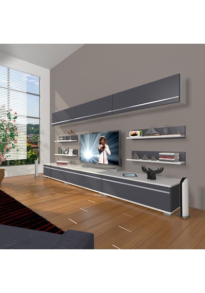 Decoraktiv Eko 8y Mdf Tv Ünitesi Tv Sehpası Beyaz - Antrasit