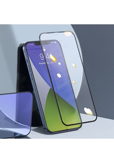 Baseus Apple Uyumlu   iPhone 12 Pro Max 6.7 0.3Mm Full Anti Blue Light Tempered Ekran Koruyucu Siyah