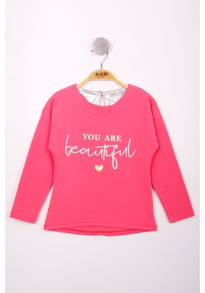 Toontoy Kids Toontoy Kız Çocuk Yazı Varaklı T-shirt Fuşya