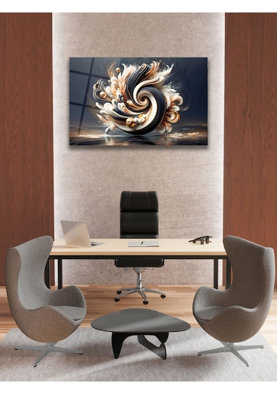 Soyut Siyah Beyaz Gold Cam Tablo Evlika, Modern Ev Ofis Salon Duvar Dekoru, Hediyelik Tablo Dekor