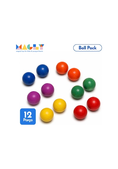 Magly Ball Pack Top Seti Ball Run İle Uyumlu Top Eklentisi - Çocuklar İçin 12 Adet Renkli Ahşap Top