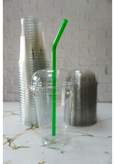 Plastik Bardak Milkshake Bardağı Kapak Pipet 14 Oz 400 Cc - 25 Adet