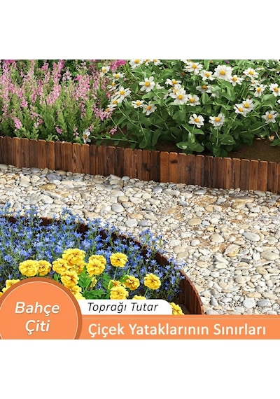 İahşap Bahçe Çiti Bordür Çiti 20x120 Cm Çiçek Yatağı Ve Toprak Sınırı Kahverengi
