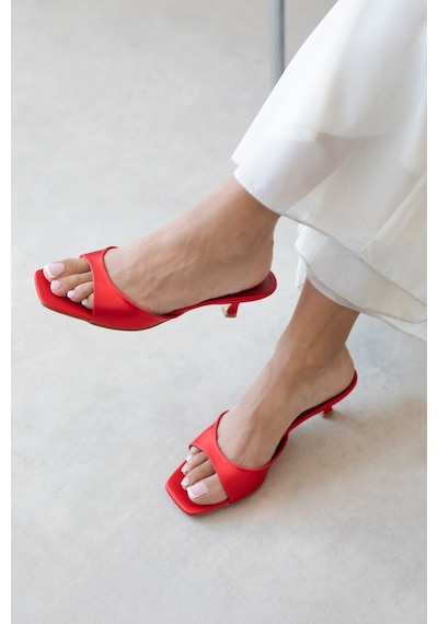 Wolk Shoes Jordy Kadın Topuklu Saten Sandalet Kırmızı