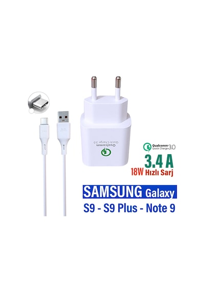 Samsung Galaxy S9 S9+ Plus Note 9 Uyumlu Şarj Cihazı Ve Kablosu 3.4a 18w Hızlı Şarj