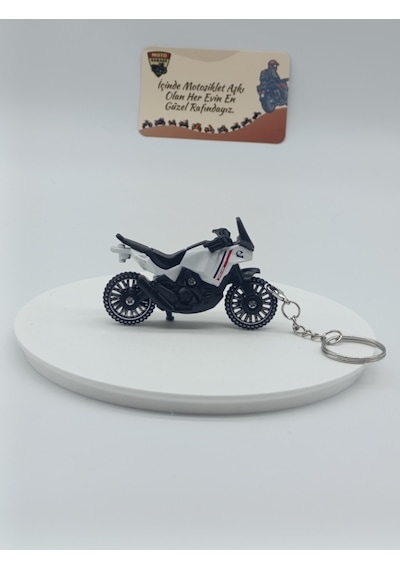 Adventure Motosiklet Metal Anahtarlık Beyaz - Diecast Macera Motoru Figürü