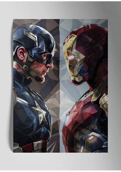 Civil War Captain Amerika İron Man Marvel - Metal Poster Tablo