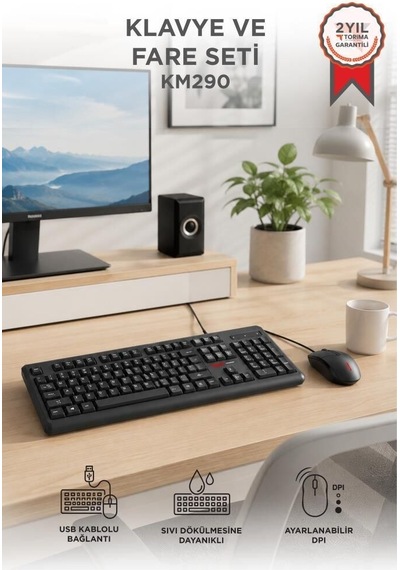 Premium Kablolu Q Klavye Mouse Seti Km290 Siyah Bağlantı Ofis Günlük Diğer