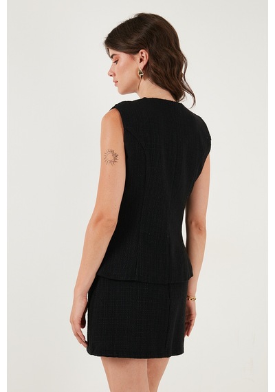 Lela Pamuk Ve Yün Karışımlı Slim Fit Bisiklet Yaka Tüvit Bayan Yelek 611Ye00059 Siyah