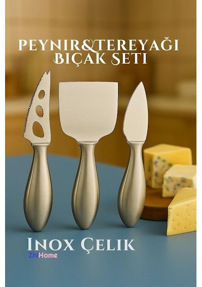 Zhlhome Inox Peynir Bıçağı Seti Tereyağı Bıçağı Kahvaltı Seti Profesyonel Tasarım Gümüş