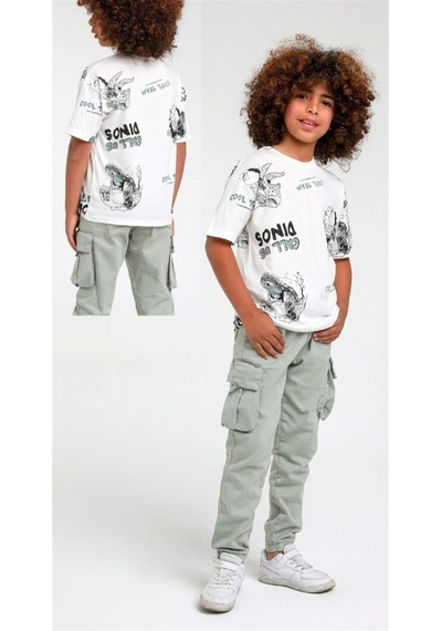 Escabel Erkek Çocuk Dinazor Desenli Pamuklu Tshirt-12846-yeşil Yeşil