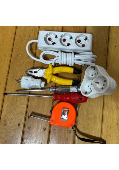 Sermer Pazarlama 8 Parça Birden 2 Metre Üçlü 1 Adet Golyat Pense Kontrol Kalemi Yıldız Tornavida 5 Metrelik Metre Fiş 2 M
