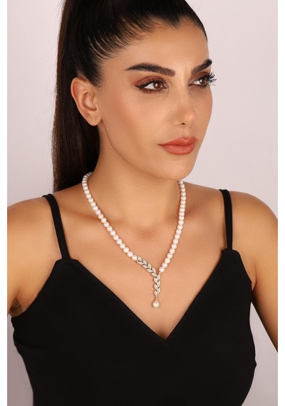 6,5 Mm Yaprak Taşlı Doğal İnci Küpe Kolye Bileklik Yüzük Dörtlü Set 9