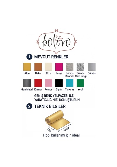 Bolivo Premium Hobi Varak, El Sanatları, Dekorasyon Ve Kendin Yap Dıy Süsleme Folyosu Ekru, 10 Cm X 5 Mt