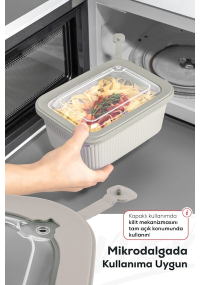 Vienev 3'lü Vip Dikdörtgen Mikrodalga Ve Difrize Uygun Saklama Kabı Seti Bej 1x 1750,1050,600 Ml Bej
