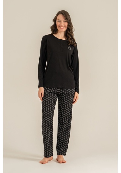 Pierre Cardin Kadın Siyah Uzun Kol Pijama Takım Pc9289-s-v1 Pc9289-s-v1