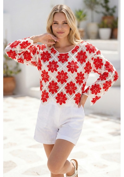 Sayzen Your Shine Çiçek Desenli Dantel Işleme Crop Sayzen Çiçek Desenli Dantel Işleme Crop Kırmızı