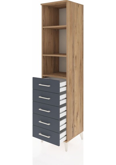 Hyperion Dolap 3 Raflı 5 Çekmeceli 44x44x195 Çam-antrasit Çam