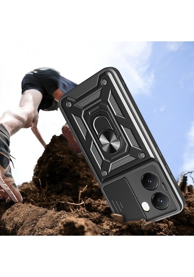 Vendas Xiaomi Poco X7 Pro Kılıf Magnetik Standlı Kamera Korumalı Zore Sürgülü Vega Kapak Siyah