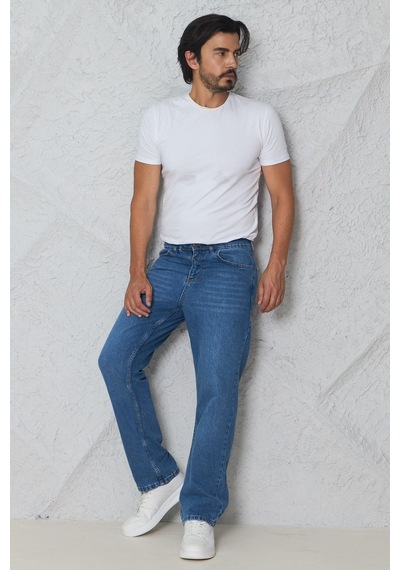 Blayn Jeans Erkek Antrasit Baggy Kot Pantolon - Geniş Kalıp Günlük Rahat Denim Jean Mavi