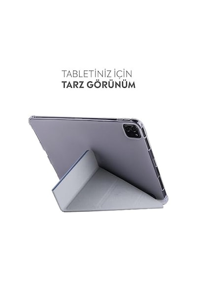 Apple İpad İle Uyumlu Kalem Bölmeli Trifolding Cover Tablet Kılıf Katlanabilir Standlı Otomatik Uyku Modlu Darbe Emici İnce Tasarım Mavi, İpad 12.9 Air 13 2024/2025