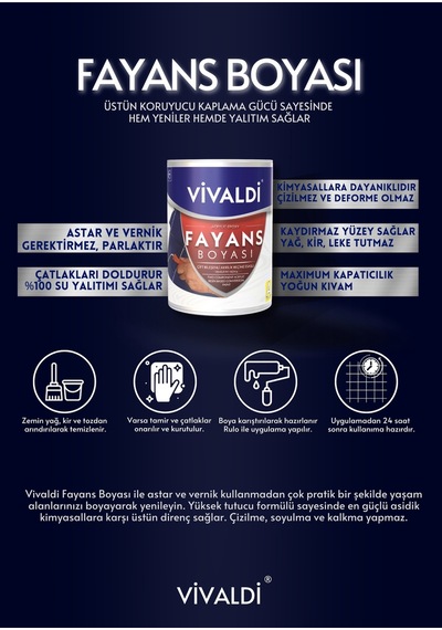 Fayans Boyası - Astar Ve Vernik Gerektirmeyen Boya - 1 Lt 1 L