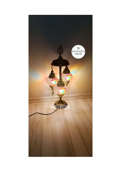 El Yapımı Otantik Mozaik Minik Lambader 3 Lü Camlar Alev Desen - 719096800 Diğer