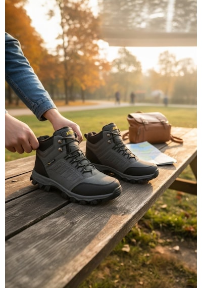 Enoch Erkek Siyah Waterproof Kürklü Outdoor Trekking Ve Kışlık Bot Füme - Siyah