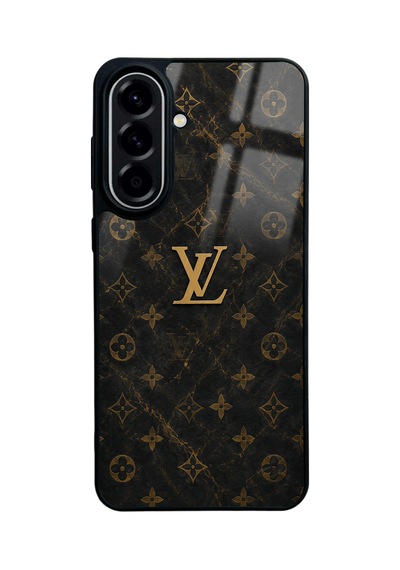 Samsung Uyumlu  A57 Black Mermer Gold Lv Tasarımlı Glossy Telefon Kılıfı Siyah