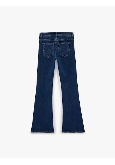 Koton Düğme Detaylı Düşük Bel Pamuklu İspanyol Paça Denim Pantolon - Flare Jeans Koyu İndigo 6sal40263md Indigo